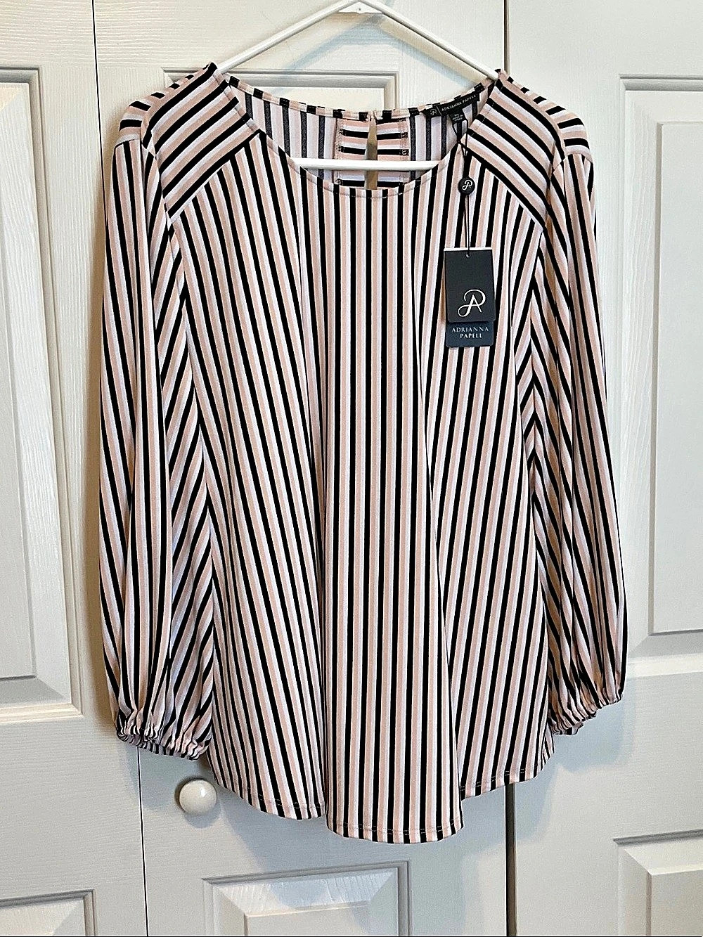 Adrianna Papell Striped Blouse in Pink & Black Size XL NWT